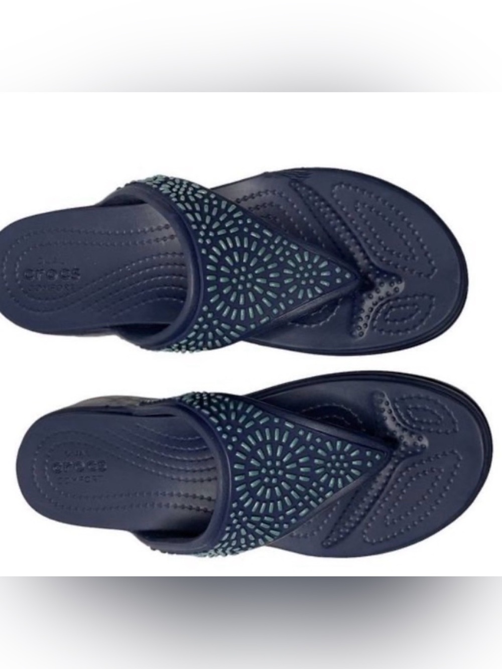 Like new Crocs Monterey Diamante Women's Size 8 US Blue Wedge Flip Sandals
